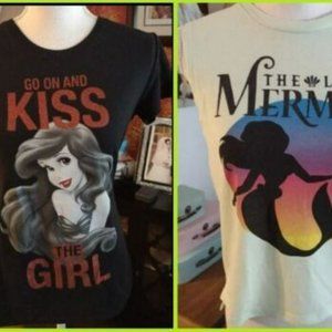 2 - DISNEY Little Mermaid Black Glitter Ink Graphic Green Tee SZ Juniors Large